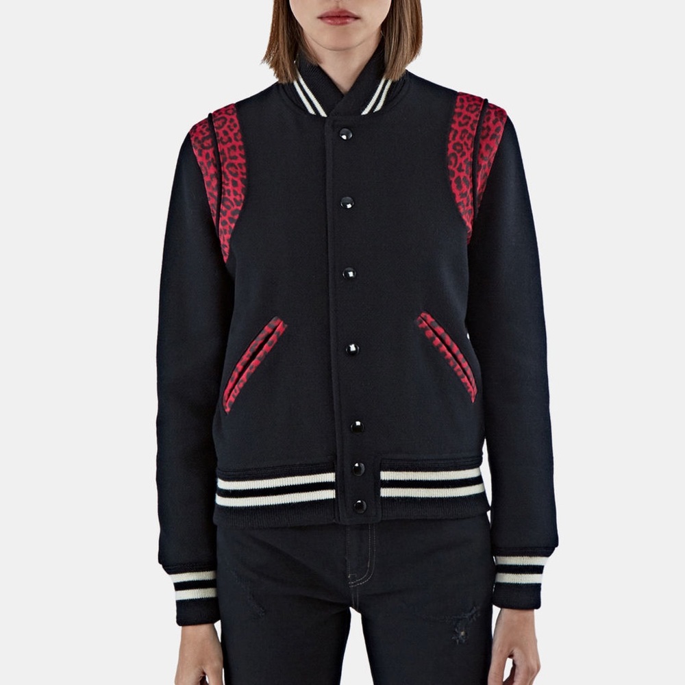 Saint Laurent Pink Leopard Teddy Bomber Jacket F38